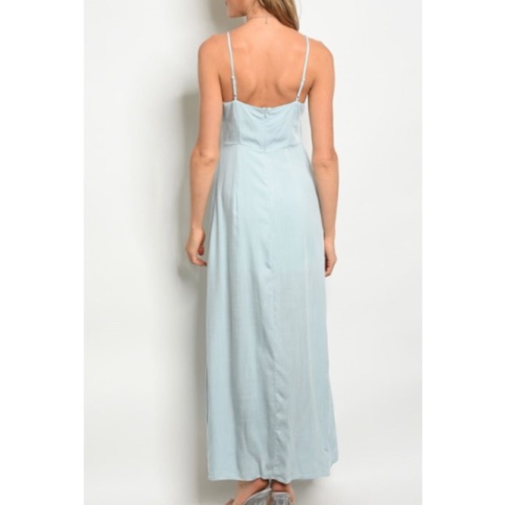 Dusty Blue Sleeveless Slit Maxi Dress - Picture 3 of 8
